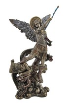 Bronze St. Michael Slaying Lucifer Statue with Colored Accents - £88.03 GBP