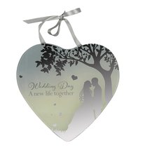 Reflections Mirror Glass Hanging Heart Plaque Gift - Wedding Day A new life toge - $7.98