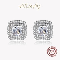 Ailmay 925 Silver Fashionc Square Charm Dazzling CZ Stud Earrings For Women Clas - £18.53 GBP