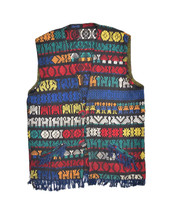 Vintage Southwestern Tribal Vest Womens M Fringe Pocket V Neck Woven Ethnic - $28.74