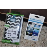 Phone Case Samsung HTC One M8 Black White Zigzag Hard Plastic &amp; Screen P... - £6.33 GBP