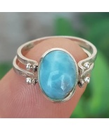 Flip 2in1 LARIMAR-AMBER gemstones 925 sterling silver reversible ring  (... - $39.00