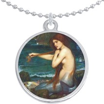 Mermaid Round Pendant Necklace Beautiful Fashion Jewelry - £8.60 GBP