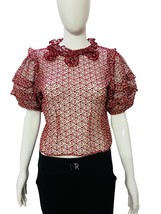 Doen Women&#39;s Floral Embroidered Red Eyelet Poppy Ruffled Blouse Tunic Top XS - £146.56 GBP