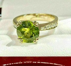 14K Yellow Gold Plated Silver Simulated Peridot &amp;Diamond Wedding Ring 2.07Ct - $90.99