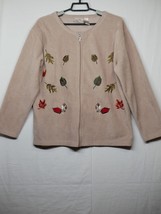 Nick &amp; Sarah Plus Women&#39;s 1X Fleece Full Zip Leaf Embroidered Beige Jacket - £15.62 GBP