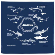 Printed Image Sharks Bandanna 22&quot; x 22&quot; NAVY BLUE Survival Facts Informational - £8.44 GBP