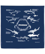 Printed Image Sharks Bandanna 22&quot; x 22&quot; NAVY BLUE Survival Facts Informa... - £8.31 GBP