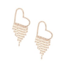 Heart Fringe Clear Pave Rhinestones Gold Plated Stud Valentine&#39;s Day Earrings - £26.60 GBP