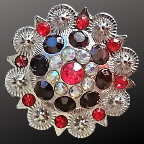 Western Scarf Slide Red Black Crystal Silver NEW - $26.99