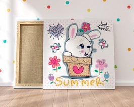 Cute Pink Rabbit Canvas Print Kids Room Decor Nursery Wall Art Summer Bunny Post - £46.99 GBP