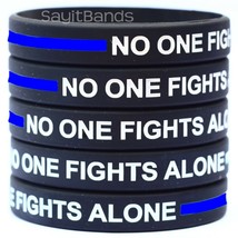 Thin BLUE Line No One Fights Alone Wristbands Silicone Police Bracelet Lot - $8.79+