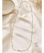 Vintage Gold Tone Station Necklace Crystal Beads Long 62” Chain Retro 90s Y2K - $25.20