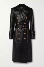 Stylish Black Handmade Trench Coat Formal Overcoat Genuine Lambskin Soft... - $172.50+