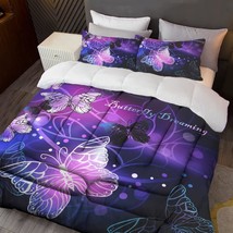 3D Purple Butterfly Bedding Queen Comforter Set Dreamy Butterfly Comforter Set F - £46.27 GBP