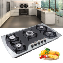 5 Gas Burners Tempered Glass 35.4&quot;Lpg/Ng Gas Stove Drop-In Stainless Ste... - £229.85 GBP