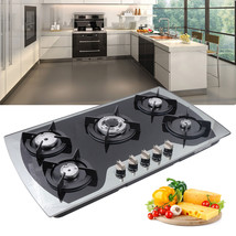 5 Gas Burners Tempered Glass 35.4&quot;Lpg/Ng Gas Stove Drop-In Stainless Ste... - £235.57 GBP