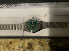 Timex Q Falcon Eye Reissue 38mm Stainless Steel Silver/Green Watch TW2T9... - $179.99