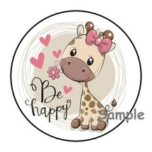 30 CUTE BE HAPPY GIRAFFE ENVELOPE SEALS LABELS STICKERS 1.5&quot; ROUND GIFTS... - $7.49