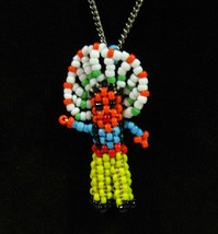 BEADED Native American Indian Figure PENDANT Vintage Necklace Silvertone Beads - £20.90 GBP