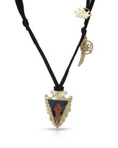 Disney Couture Pocahontas Black LEATHER/14KT Gp Arrowhead Necklace**Rare!**New!! - $34.99