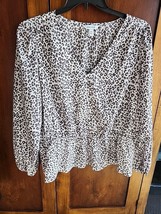 Women&#39;s Nine West XXL   Leopard Print Blouse Long Sleeve Peplum V Neck T... - $14.95