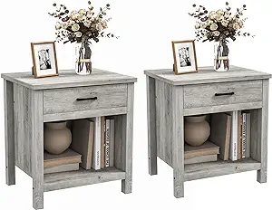 Nightstands Set Of 2, Farmhouse Side End Tables With Drawer And Storage ... - £278.83 GBP