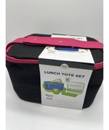 Eco One Insulated 4 Piece Set Canvas Lunch Tote 2 Containers Ice Pack Bl... - £5.56 GBP