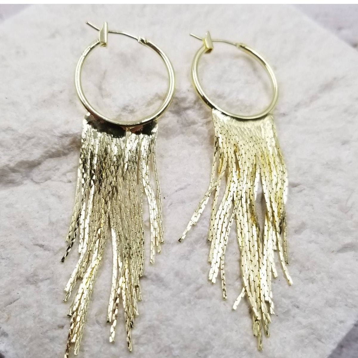 Circle Hoop Tassel Earrings Gold