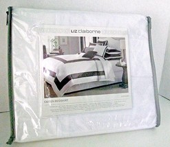 Queen Bedskirt Liz Claiborne White Brown Stripe Capshaw Crisp Bedroom Pl... - £23.49 GBP