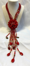 Joan Rivers Starlet Necklace Red Flower Beaded High Fashion Costume Jewelry - £112.14 GBP