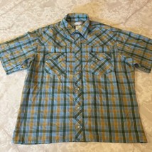 Wrangler Shirt Mens Large Green Yellow Plaid ButtonUp - $17.47