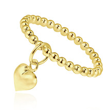 Cute Dangle Heart Eternity Bead Ball Gold Plated Sterling Silver Ring-10 - £12.72 GBP
