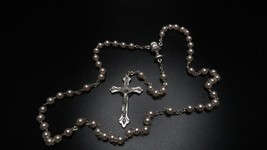 Vintage Faux Pearl Silver Chalice Cup of Christ Rosary - $29.70