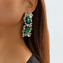 Green &amp; White Crystal Cluster Drop Earrings - £12.04 GBP