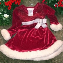 Bonnie Baby Girls Christmas Santa Dress Red White Velvet Sequin Bodice S... - £12.45 GBP