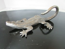PEWTER METAL LIZARD PAPERWEIGHT FIGURINE 8.5&quot; L MADE IN INDIA LACQUERED ... - $24.70