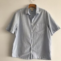 H&amp;M Linen Camp Shirt L Short Sleeve Button Collared Casual Preppy Pocket - £13.69 GBP
