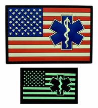 Medic EMT EMS Paramedic USA Flag Patch (3D PVC -Glow Dark-3.0 x 2.0-MU3) - £7.17 GBP