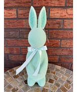 Flocked Velvet Easter Bunny 15&quot; Teal/Mint Blue Rhinestone Ears Home Deco... - £26.40 GBP