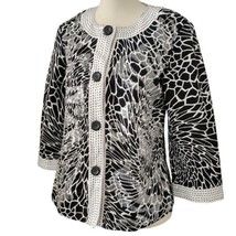 Chicos Sequin Floral Jacket 0 Small Blazer Shirt Black White Button Up Sparkly  - £20.88 GBP