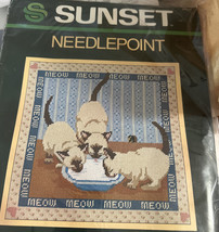 Vintage Sunset Needlepoint Kit #6503 Meow Siamese Kittens Drinking Milk NEW - £26.01 GBP