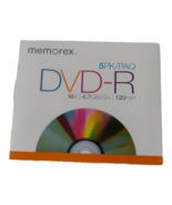 Memorex 5 Pack Slim Case 16x 4.7GB DVD-R Recordable Disks 120 Min. - $185.39 MXN