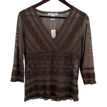 WD NY Brown Sheer V Neck Long Sleeve Size Small New - £8.56 GBP