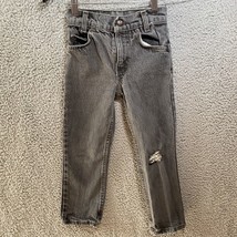 VTG Levi Kids Black Denim Jeans Size 6 USA Distressed Holes 21x27 - £10.61 GBP