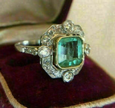 Vintage Art Deco 2 Ct Asscher Green Emerald Engagement Ring 14K White Gold Over - £81.31 GBP