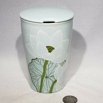 Tea Forte Kati Green Lotus Ceramic Tall Tumbler Mug w/Lid EUC 12 oz Coff... - $12.95