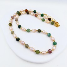 Natural Stone Baroque Fresh Water  Necklace Colour India Agate Bead Clavicle Cha - £14.25 GBP