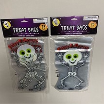 NWT Halloween Treat Candy Bags Skeleton Clear Cellophane - Set of 2 - 50 Total - £9.47 GBP