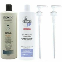 NIOXIN System 5 Cleanser &amp; Scalp Therapy 33.8oz liter Set Pump -2 Pumps - £37.76 GBP